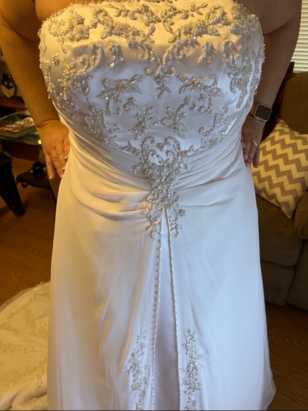 Source Unknown White Strapless Wedding Dress with Beaded Embellishment